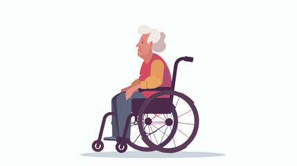 Old woman is sitting in a wheelchair isolated. Vector
