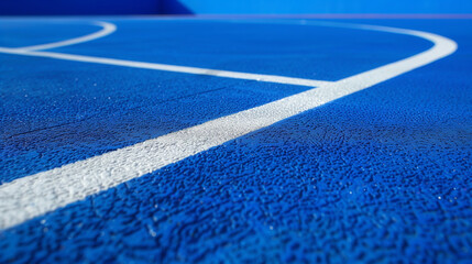 Vibrant Basketball Court with Crisp White Lines and Blue Background