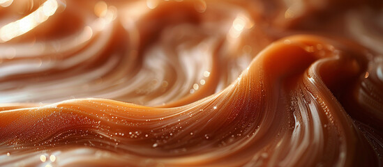 Melted smooth liquid caramel texture abstract background. Sweet food.	
