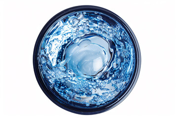 Gel in the transparent bowl on white background, top view. Beauty concept.