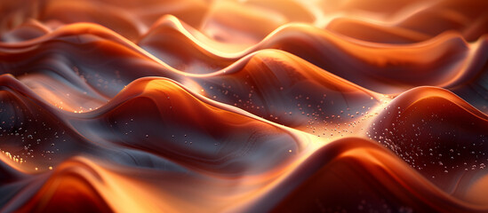 Melted smooth liquid caramel texture abstract background. Sweet food. Smooth brown golden caramel waves. 	
