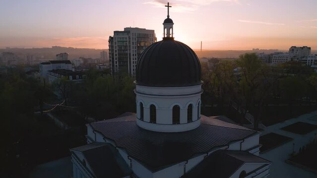 sunrise over cathedral of Chisinau