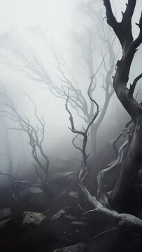 Tree in the fog - dark and misty - reworked generative AI