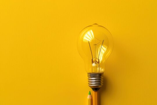 Business creativity and inspiration concepts with lightbulb and pencil on yellow background. motivation for success.think big ideas - generative ai