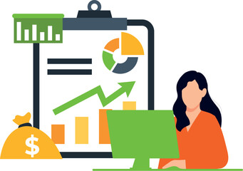 Girl working on business chart graph.