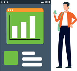 The boy is looking at the graph.