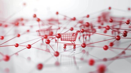Fototapeta na wymiar Abstract red business diagram with shopping carts on white background. Online shopping increase concept. 3D Rendering.