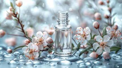 Obraz na płótnie Canvas Versatile essential oil serum stock image for showcasing cosmetics, skincare, and aromatherapy products with a natural touch.