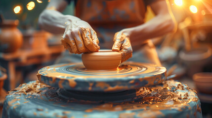 Person making ceramic pot - obrazy, fototapety, plakaty