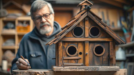 Man building a bird house