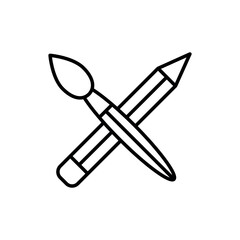 Crossed paintbrush and pencil icon vector illustration. Paint brush with pencil on isolated background. Painting and drawing  sign concept.