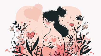 Pregnant woman stylized vector. Heart and stylized fl