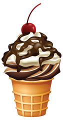 Vector illustration of a chocolate-topped ice cream cone.