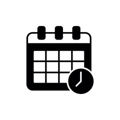 Calendar with time clock icon vector illustration. Schedule on isolated background. Appointment sign concept.
