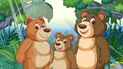 Vector illustration of a bear family in nature