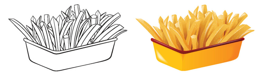 Vector illustration of fries in monochrome and color