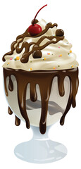 Vector illustration of a chocolate-topped ice cream sundae