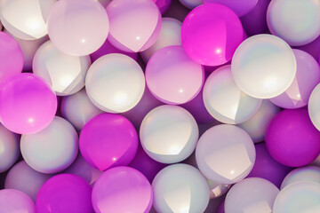 Abstract summer scene with white and pink glossy balloons in the pool. 3d rendering.