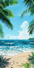 summer luxury background, sea view, palm trees around, summer concept, vacation by the sea