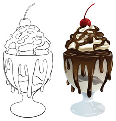 Vector illustration of a chocolate sundae dessert