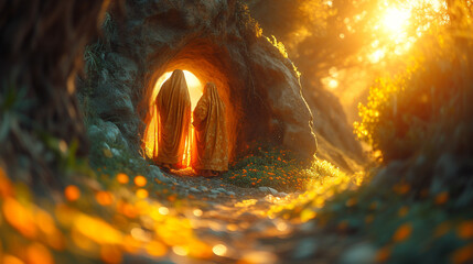 Cave of the Resurrection of Jesus Christ. Easter illustration