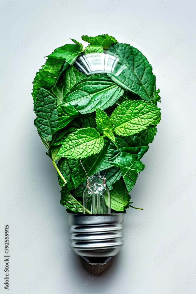 Poster Light bulb with green leaves wrapped around it.