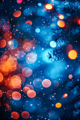 Blue and orange speckled background featuring Christmas lights.