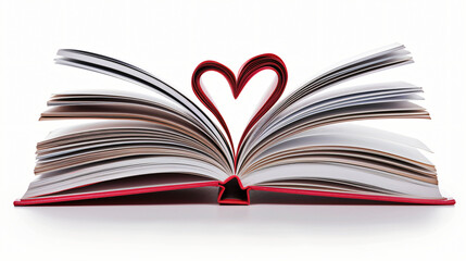 Book with opened pages of heart shape isolated on white