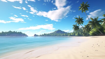 Tropical Paradise: Summer Vacation Beach with Blue Sky and Palm Trees

