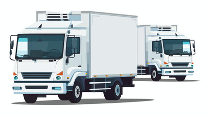 Refrigerated trucks set. Side and front view. Vector