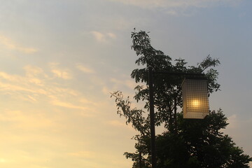Street lights in the city in the evening