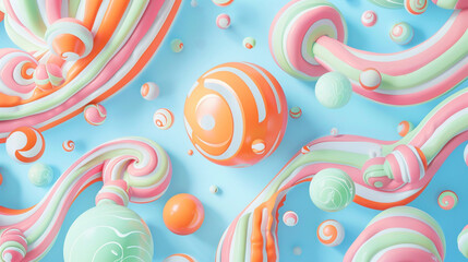 Mint green loops swirl with pink and orange for a playful, creative atmosphere.