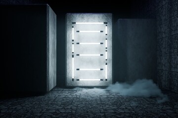 3d render, Dark room with neon lighting. Can be used for background.
