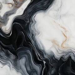 Black and white abstract background with beige marbled waves