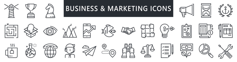 set of marketing icons, seo, analytics, ads, business