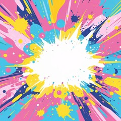 Comic art style exploding pop frame background illustration with copy space. Colorful comic pop art boom explosion background sign frame in bright colors. Generative ai