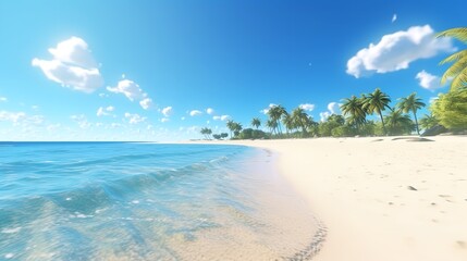 Obraz premium Tropical Paradise: Summer Vacation Beach with Blue Sky and Palm Trees