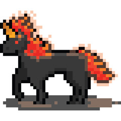 Pixel art cartoon dark fire horse character