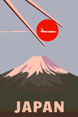 Retro Travel poster mount Fuji Japan