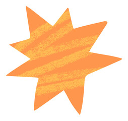 Abstract orange and yellow cut out star shape. Bright wow splash star collage element with hand drawn textured scribbles © Olga
