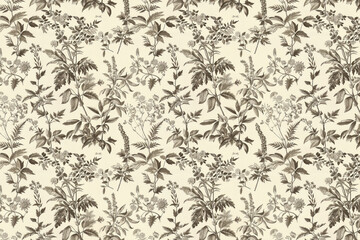 Obraz premium Toile floral pattern tapestry. Vintage botanical wallpaper pattern. Background image. Created with Generative AI technology