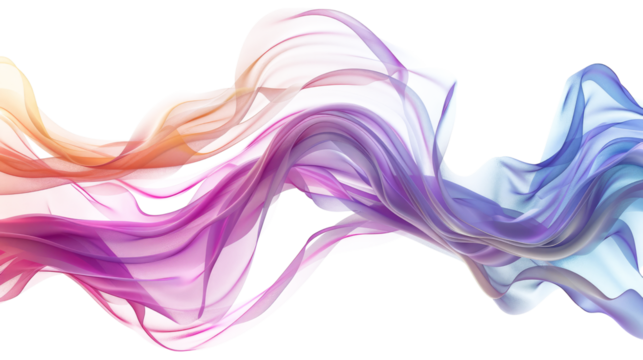 multi-colored flowing abstract iridescent wave shape isolated on white or transparent png