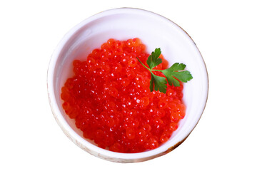 Red caviar on a plate isolated