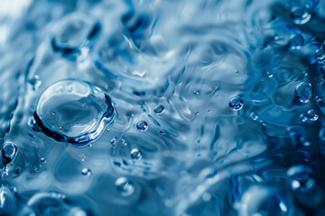 The image is of a body of water with many small bubbles floating on the surface. The bubbles are scattered throughout the water, creating a sense of movement and energy