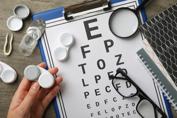 Contact lenses with accessories and a sight test plate