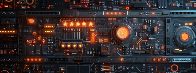 Obraz premium Complex circuit board layouts and electrical components, representing the world of electrical engineering. 