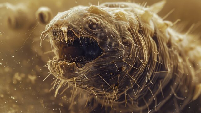 An intricate microscopic image of a Tardigrades mouth reveals its sharp and clawlike structures used for sing and chewing food. The