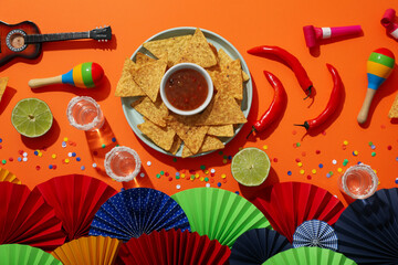 Nachos with tequila lime and festive decorations