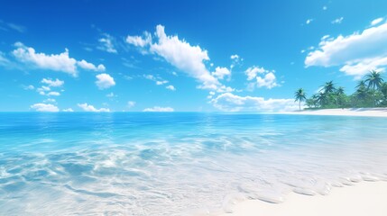 Tropical Paradise: Summer Vacation Beach with Blue Sky and Palm Trees


