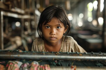 child laborer working in a sweatshop